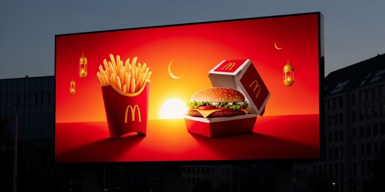 Découvrez comment McDonalds en Allemagne synchronise ses panneaux numériques avec le coucher du soleil pour respecter le jeûne du Ramadan en révélant les aliments seulement à la nuit tombée Une campagne ingénieuse et sensible   Viral Mag
