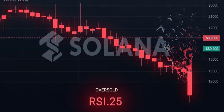 Solana Chute Sous 80 $ : Capitulation ou Simple Correction ? - Viral Mag Solana SOL casse le support psychologique des 80 $ avec un RSI à 25 signalant une forte pression vendeuse Analyse complète des raisons niveaux techniques et perspectives 2026 Viral Mag