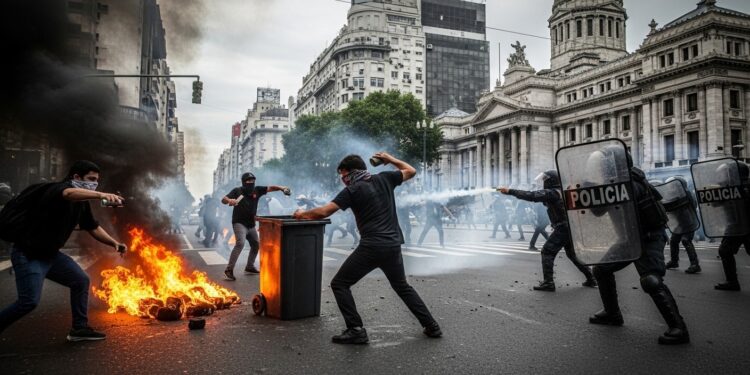 À Buenos Aires des affrontements opposent manifestants et police pendant le débat au Sénat sur la réforme du travail de Javier Milei Découvrez les enjeux de cette loi controversée qui divise lArgentine   Viral Mag