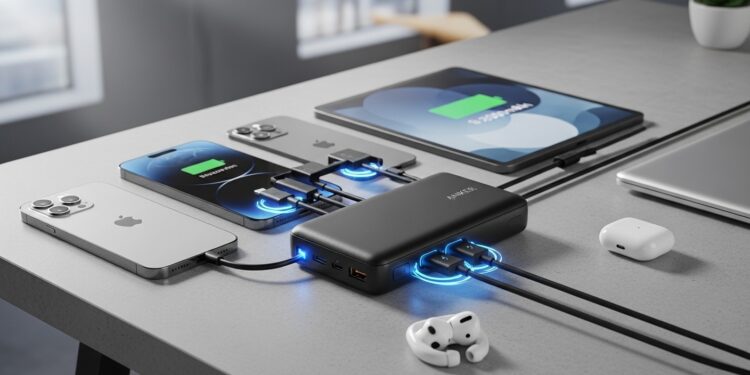 Adieu Batterie à 5% : La Puissante Anker 25000mAh en Promo - Viral Mag Découvrez la batterie externe Anker 25000 mAh avec câbles intégrés et 4 ports de charge simultanée Promo de 20 en cours restez toujours connecté sans stress Test et avis complet Viral Mag