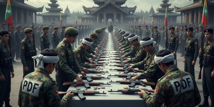 La junte birmane revendique la reddition de plus de 500 combattants PDF à Mandalay dans une cérémonie dénoncée comme propagande Contexte de la guerre civile persistante depuis 2021   Viral Mag