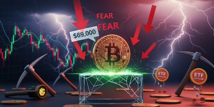 Bitcoin défend les 69 000 $ après les ETF inversés et un indice Fear  Greed à 28 Analyse des flux mineurs et macro en mars 2026   Viral Mag