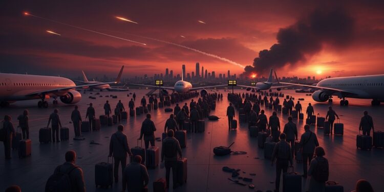 Conflit Moyen-Orient: Chaos Aérien et Voyages Paralysés - Viral Mag Le conflit au Moyen Orient provoque annulations massives de vols perturbations mondiales et peur chez les voyageurs Témoignages poignants et impacts économiques majeurs expliqués Viral Mag