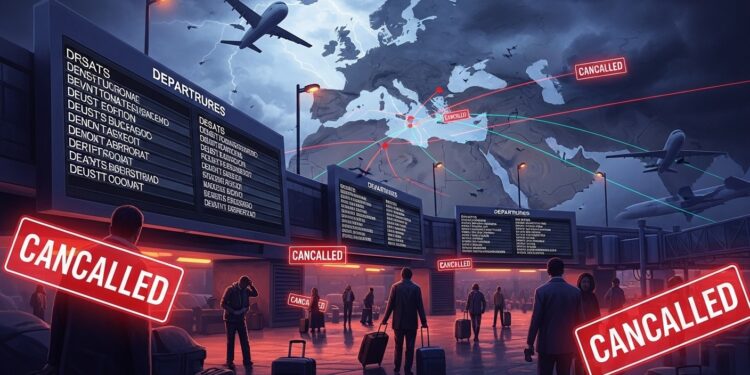 Crise Aérienne au Moyen-Orient : Vols Annulés en Cascade - Viral Mag Frappes US Israël sur lIran provoquent fermeture espaces aériens et annulations massives de vols vers le Moyen Orient Impact sur compagnies du Golfe européennes et mondiales Détails et prévisions Viral Mag