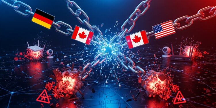 Démantèlement de Botnets Mondiaux : Opération Majeure en Allemagne - Viral Mag Opération internationale réussie lAllemagne avec le Canada et les États Unis démantèle les botnets Aisuru Kimwolf et dautres menaçant des millions dappareils IoT et causant des cyberattaques massives Une victoire contre la cybercriminalité Viral Mag