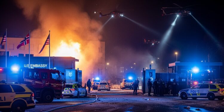 Explosion à l’Ambassade US à Oslo : Acte Terroriste ? - Viral Mag Une explosion a visé lambassade des États Unis à Oslo dans la nuit causant des dégâts mineurs sans victimes La police enquête sur un possible acte terroriste tout en explorant dautres pistes Détails et réactions Viral Mag