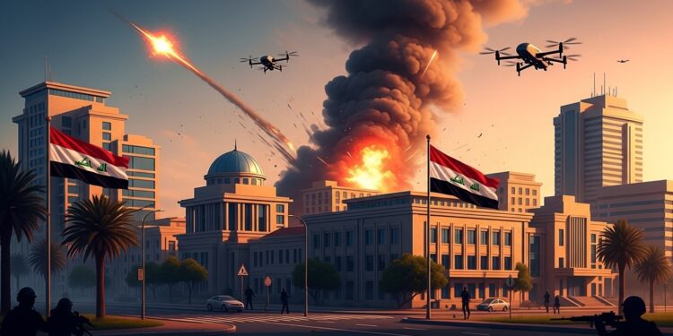 Irak : Officier Tué dans Attaque de Drone à Bagdad - Viral Mag Une attaque de drone vise les services de renseignement irakiens à Bagdad tuant un officier en pleine guerre au Moyen Orient LIrak se retrouve aspiré dans un conflit régional malgré ses efforts pour rester neutre Viral Mag