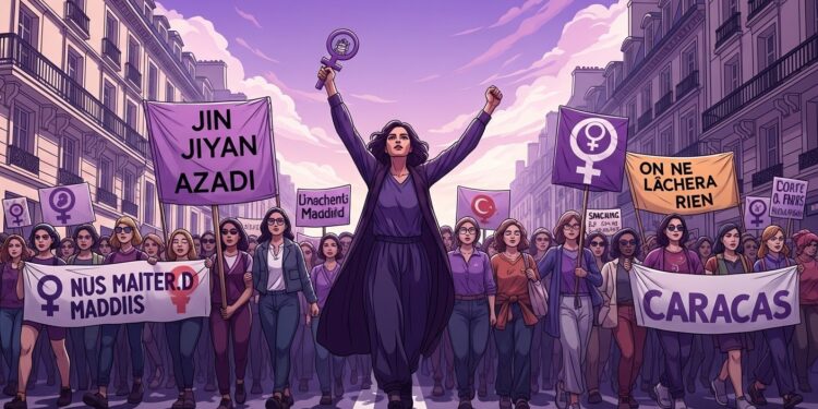 Le 8 mars 2026 des milliers ont manifesté en France Espagne Turquie et Venezuela pour légalité et contre les violences Gisèle Pelicot symbole fort à Paris face aux reculs conservateurs   Viral Mag