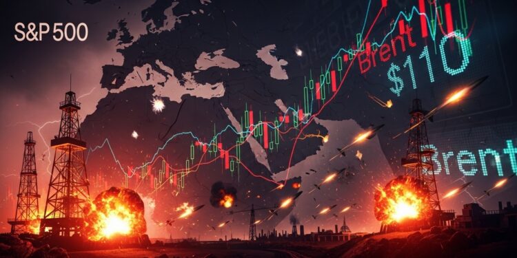 JPMorgan alerte : S&P 500 vulnérable avec Brent à plus de 110 $ - Viral Mag JPMorgan abaisse son objectif SP 500 face au choc pétrolier Brent dépasse 110 $ risques sur croissance et bénéfices Analyse des impacts géopolitiques et économiques Viral Mag
