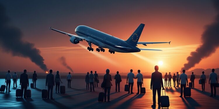 Moyen-Orient : L’UE Lance l’Évacuation de Ses Ressortissants - Viral Mag LUnion européenne active son mécanisme de protection civile pour rapatrier des citoyens bloqués au Moyen Orient suite à lescalade militaire Détails sur laide apportée à lItalie Slovaquie et Autriche Viral Mag