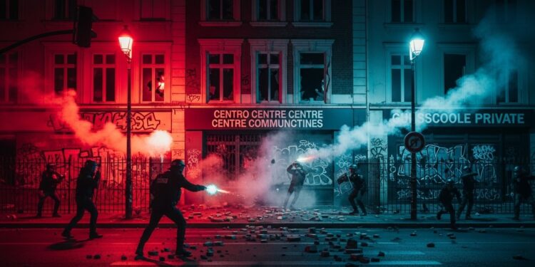 À Saint Étienne des manifestants antifas affrontent la police lors dune réunion RN blessent des agents puis saccagent lassociation Familya et taguent une école privée Aucune interpellation malgré les faits graves   Viral Mag