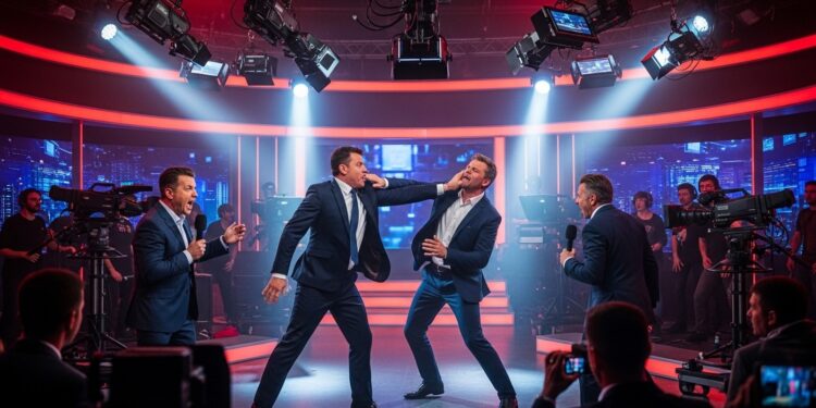 Scandale Explosif sur TBT9 : Cyril Hanouna Expulse Stéphane Tapie - Viral Mag Plongez dans le scandale choc de TBT9 Stéphane Tapie frappe Fabien Lecoeuvre en direct Cyril Hanouna hurle Tes quune merde et vire le fils de Bernard Tapie du plateau Détails exclusifs Viral Mag