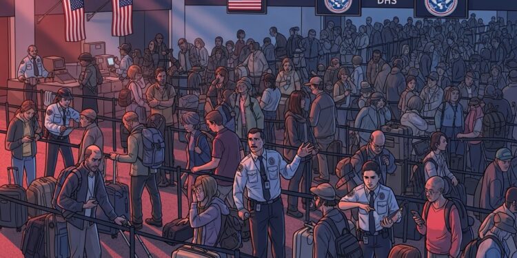Depuis février 2026 le shutdown partiel du DHS provoque des files dattente interminables aux contrôles TSA Découvrez les causes politiques et impacts sur les voyageurs dans les hubs comme Nouvelle Orléans et Houston   Viral Mag
