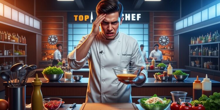Top Chef : Alexy Prêt à Tout Abandonner en Pleine Épreuve - Viral Mag Dans la saison 17 de Top Chef sur M6 le candidat Alexy craque face à une sauce ratée lors du défi à moindre coût Entre doute intense et peur de décevoir il envisage dabandonner Découvrez les coulisses de ce moment choc Viral Mag