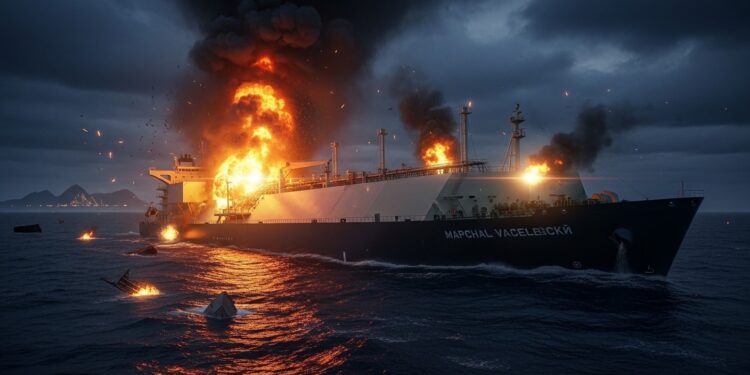 Un méthanier russe transportant du GNL a sombré en Méditerranée après explosions Moscou accuse lUkraine dattaque par drones navals Détails sur le naufrage léquipage sauvé et risques environnementaux   Viral Mag