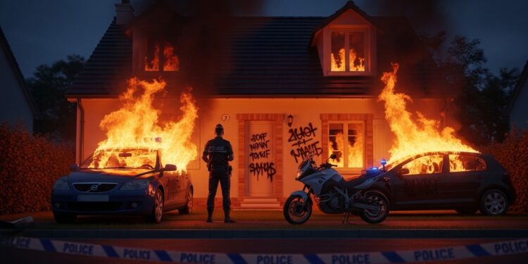 Dans la nuit du 8 au 9 mars 2026 un policier de Sartrouville a vu ses trois véhicules incendiés et une menace de mort taguée sur sa porte Un acte glaçant qui interroge la sécurité des forces de lordre   Viral Mag